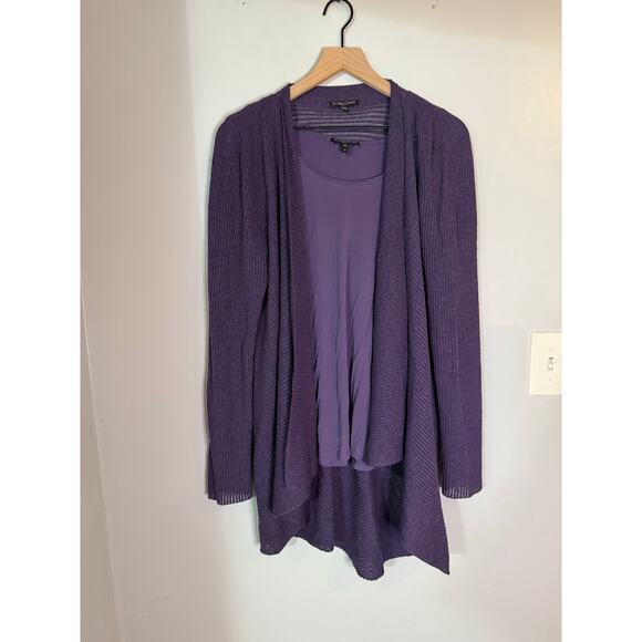 Eileen Fisher wool open-front cardigan and silk layering cami in purple size 2x
